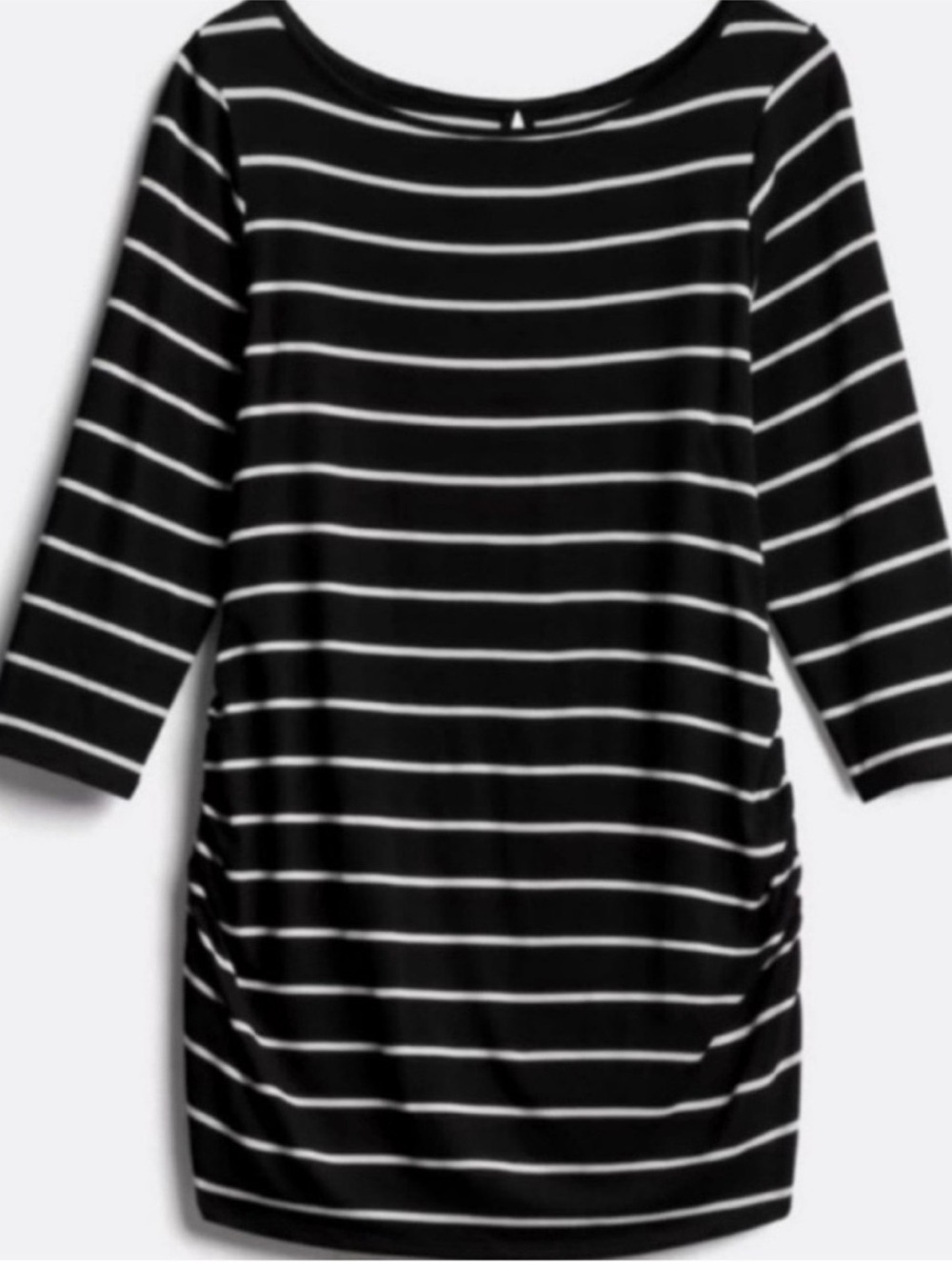Black & White Striped Maternity Top | Size Medium | Boat Neck | Ruched Sides - Picture 1 of 4